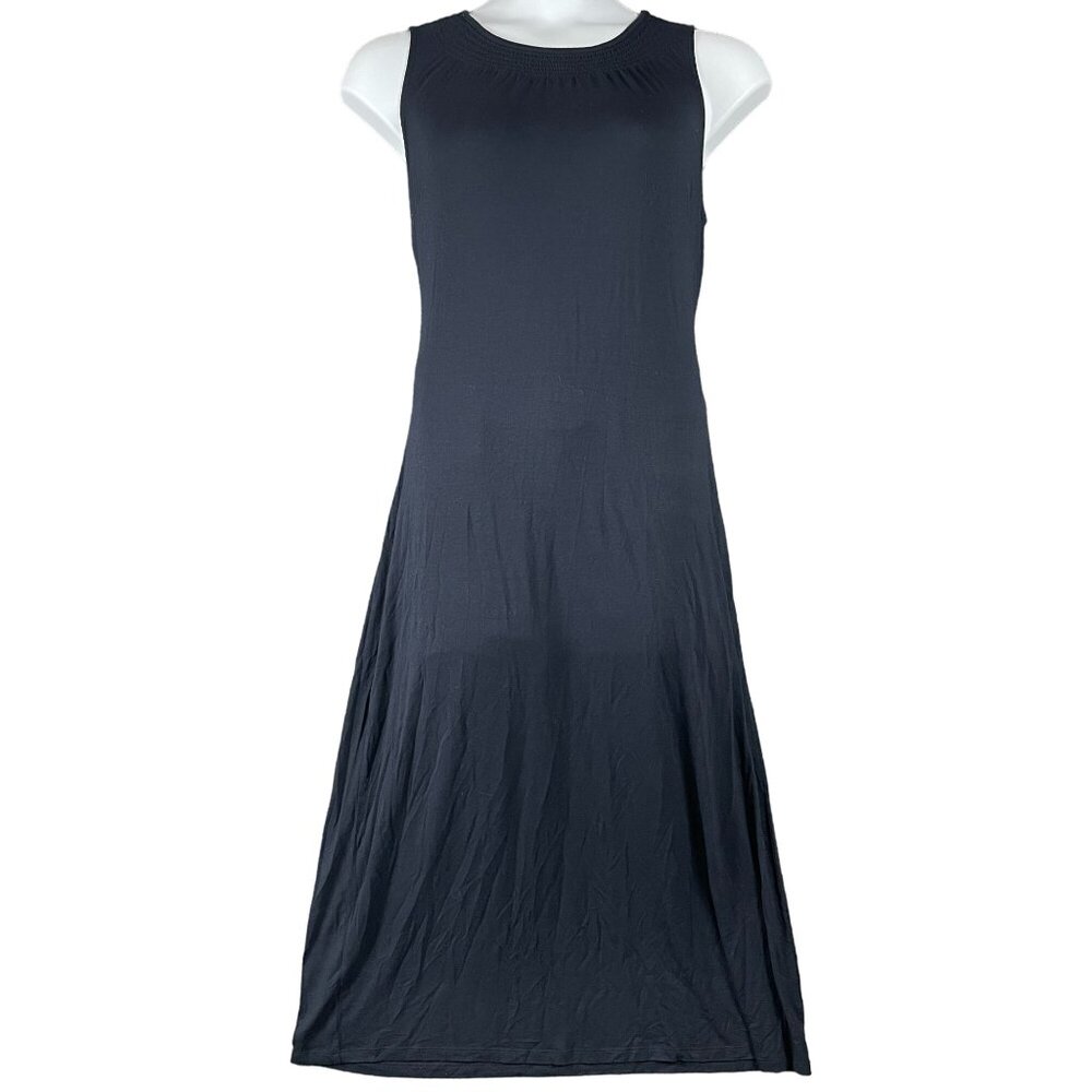 Talbots Dress Womens Size L/LP Blue Work Office Capsule Minimal Smocked Shirred